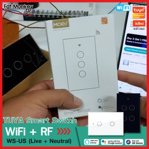 สวิตช์ไฟ Tuya WiFi+RF433 Smart Switch รุ่น WS-US-N ใช้สายนิวตรอน ระบบสัมผัส IoT WIFI RF433Mhz Alexa Google Home Siri