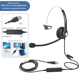 ชุดหูฟังสื่อสารการบริการลูกค้าที่ A16การควบคุมระดับเสียงคุณภาพการโทรความละเอียดสูงหูฟังคอลเซ็นเตอร์เหมาะสำหรับพีซี/โทรศัพท์/โทรศัพท์/แล็ปท็อป/สำนักงานบ้าน