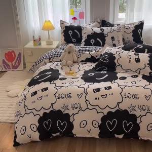 Xingmenglai Cute Black Ball Elf Bedding Set Bed Sheet Four-Piece Set Duvet Cover Student Dormitory Single Bed Three-Piece Set LZD