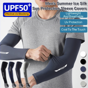 Mens Summer Ice Silk Sun Protection Sleeve Covers Outdoor Cycling Anti-UV Breathable Arm Covers Cool Feeling