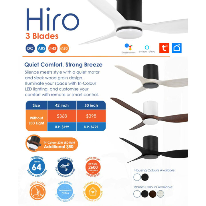 Crestar Hiro (Black Body hugger)Smart Ceiling Fan With LED/No LED