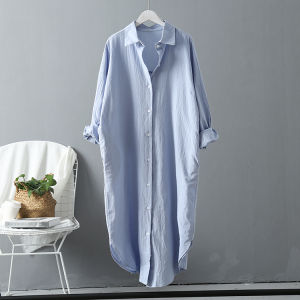 (Ready Stock in Malaysia) Thick Quality 9 Colors With Pockets Korean Style Oversize Cotton Linen Long Shirt for Women Casual Blouse Long Sleeve Tops