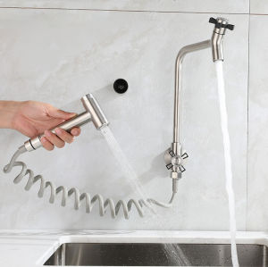 304 Stainless Steel Wall Mounted Faucet Portable Wall Mounted High Pressure Toilet Nozzle Bidet Mixer Tap Spray Gun Faucet Set(black/silver)