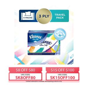 Kleenex Ultra Soft Floral 3-Ply Tissue Travel Soft- 4 Packs