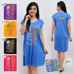 MIDI dress Bali Motif Bunga Soka Adem Fashion WAnita TErbaru Kekinian Viral