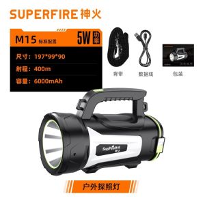 SUPERFIRE ไฟฉายหนัก ไฟฉาย 3W สว่างมาก ชาร์จไฟได้ มือถือ LED สปอตไลท์ คบเพลิง แสงทำงาน M15-X