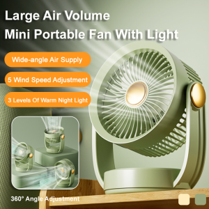 Home wireless portable mini fan with night light