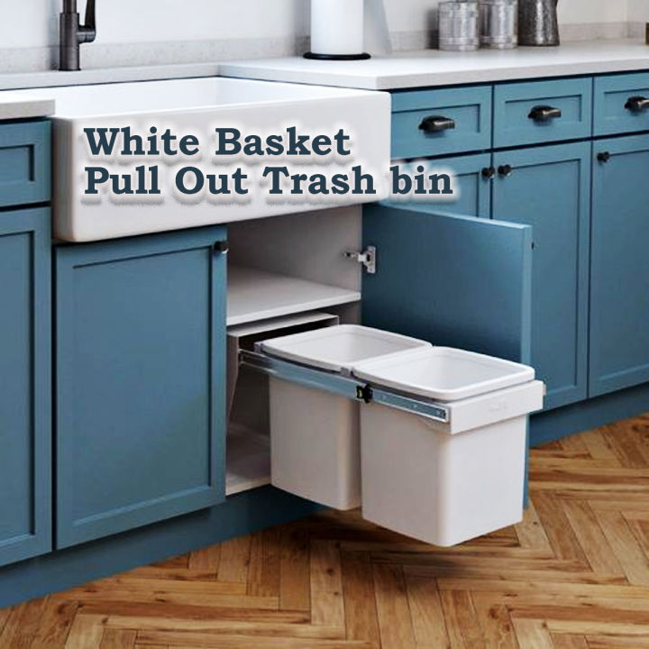 Withe Trush White Aesthetic Pull Out trash bin / White Color Trash bin pull out ...