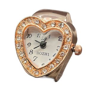 SKJK Vintage Rings Jewelry Clock Mini Heart Shape Finger Watch Ring Personality Adjustable Valentines Day Gift Couple