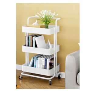 [FredTech Shop ] 3-Tier Trolley Makeup Cosmetic Groceries Organizer with Handle White - Space-Saving Home Decoration