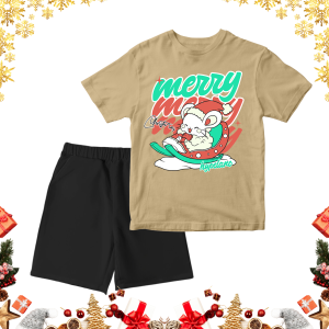 Baju Kaos Setelan Natal Anak Laki Motif Merry Tikus Umur 1 - 10 Tahun  - Hypelane Kids - DTF