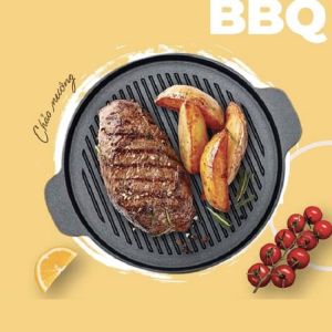 Chảo Gang Nướng Chống Dính BBQ Tiếp Nhiệt Nhanh Giữ Nhiệt Lâu Dùng Cho Mọi Loại Bếp