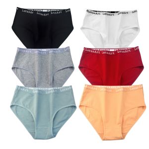 6Pcs/Set Cotton Panties Women High Rise Briefs Seamless Underwear Solid Color Panty M-2XL Comfort Underpants