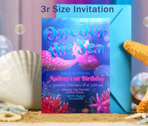 Oneder the Sea Invitation - Mermaid theme - Girl 1st Birthday - Customized - Personalized - 3r - 4r