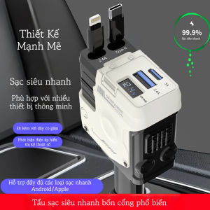 Tẩu Sạc Nhanh Ô Tô 120W Củ Sạc nhanh ô tô tích hợp 4 in 1 dây kéo dài tiện lợi Sạc Xe Hơi Type C tích hợp 4 cổng