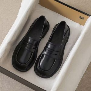 35-43 Large Size WomenS Shoes Retro Black Small Leather Shoes WomenS Spring And Autumn Flat Loafers 41 Work Shoes 42