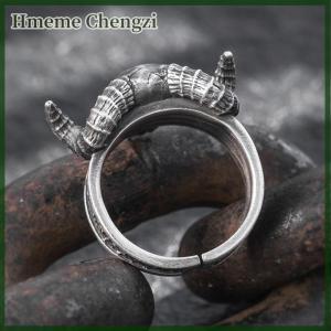 Hmeme Vintage Retro Punk Skull Devil Horn Rings For Men Women Couples Personality Party Hip Hop Claw Ring Jewelry