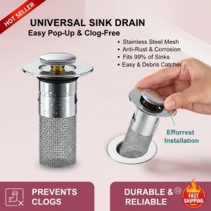 [Anti-clogging/Anti-odor] Stainless Steel Anti-odor Spring Core Push-type Spring Sink Drain Plug Kitchen Sink Filter Plug Hair Filter Floor Drain Filter Wash Basin Plug Sink Drain Filter