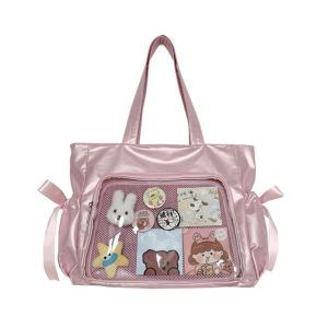 ALLUCK Large Capacity Transparent Handbags Reusable Canvas Satchels Bag Creative Gift Harajuku Shoulder Bags Women