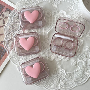 🔥🔥🔥adae Kính áp tròng trường hợp màu hồng trong suốt tình yêu cung Kính áp tròng trường hợp cô gái cầm tay vẻ đẹp học sinh hộp lưu trữ chăm sóc mắt container hộp