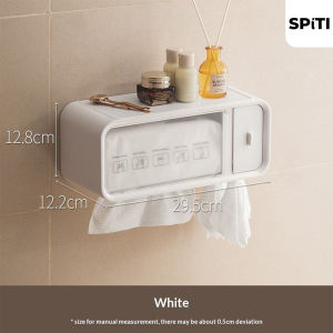 Wall-Mounted Tissue Box with Shelf | Bathroom Tissue & Towel Holder | No-Drill Adhesive Mount