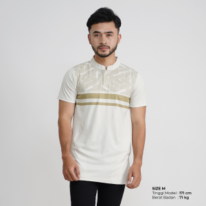 Tiento Pakaian Koko Pria Baju Muslim Kurta Atasan Lengan Pendek Motif Ixora