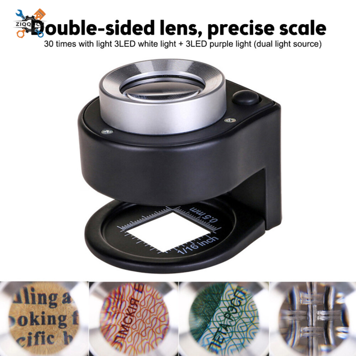 30X Loupe Magnifier With UV & LED Lights - Rechargeable Jewelers Magnifying Glass With Scale For Inspection