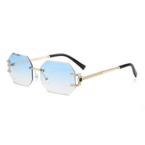 Kacamata Hitam Tanpa Bingkai Mewah Wanita Modis Poligonal Perlindungan UV