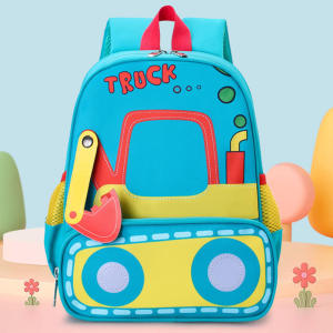 [SG Stock] Cartoon Excavator Truck Style Childrens Backpack Waterproof Kindergarten School Bags