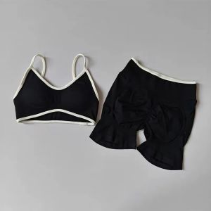 Fitness Suit WomenS Suspender Contrasting Color Bra Sports Shock-Absorbing Speed Drying Pants Breathable Yoga Suit
