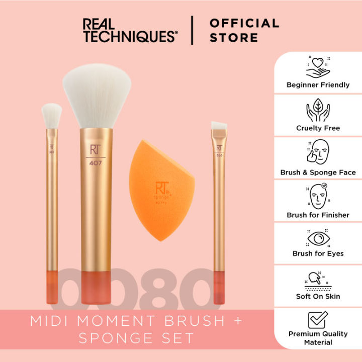 Real Techniques 10008000 Orange Crush LE Midi Moment Brush + Sponge Set