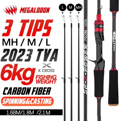 Megalodon new 3 rod tips M/L/MH carbon fiber fishing rod 1.68M/ 1.8M/2.1M Long shot fishing rod spinning / casting 6KG fishing weight Ready Stock