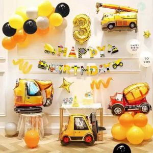 51 Pcs/Set Construction Theme Birthday Decorations Truck Foil Balloon Banner Party Needs
