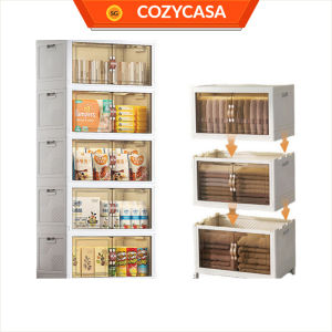 【COZYCASA】Stackable Folding Cabinet/Thickened Storage Cabinet/Home Organizer/Double Door Storage Box with Wheels
