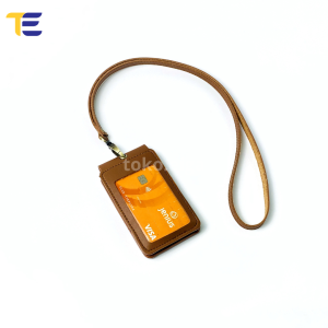 Id Card Holder Kulit Name Tag Kulit Magnet Double Flip Lanyard Card Kantor