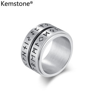 Kemstone Rotatable Rings Vintage Stainless Steel Viking Text Ring Jewelry Men Rings
