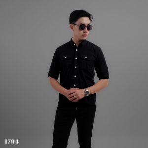 Dgm kemeja polos pria tactical baby canvas lengan panjang premium double pocket 1794