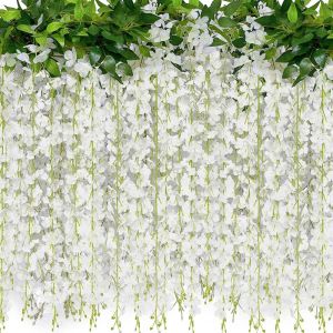 BRISA Large Artificial Flowers Rattan Hanging 10 Branches Fake Silk Flower Vine Garland Decoration Realistic Simulation Wisteria Flowers Home Garden Outdoor Decoration