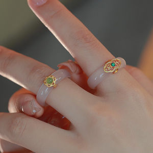 [fenggongshuode] Chinese Retro Imitation Ring Fashion Delicate Stone Jewellery Minimalism Hanfu Matching Hand Ornaments
