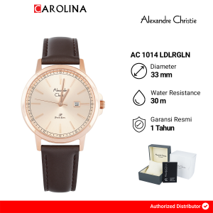 Jam Tangan Wanita Alexandre Christie Primo AC 1014 LDLRGLN Gold Dial Brown Leather Strap