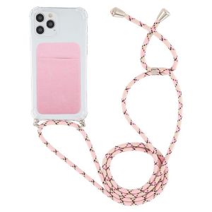 IXB iPhone 17/16 /15/ 14+ / 13/12 /11 PRO MAX /XR /XS max  / 7+/8+ stick on FABRIC ELASTIC CARD HOLDER BUMPER TRANSPARENT crossbody lanyard sling phone strap case