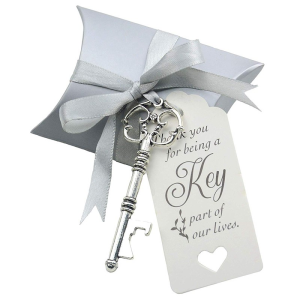 50Pcs Wedding Candy Souvenir Gift Set Pillow Candy Box Vintage Skeleton Key Opener French Ribbon