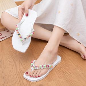 New Womens fashionable flat flip-flops solid color cute colorful round decorations high quality comfortable with waterproof material beach sandals 070523