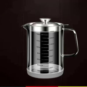 หม้อกรองน้ำมัน ความจุขนาดใหญ่ 1L/1.5L ถ้วยกรองน้ำมัน สแตนเลสทนร้อน พร้อมตาข่ายกรอง แผ่นกันลื่น-[SunUping]