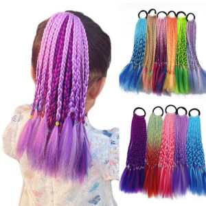 OMQAIO Gradient Tóc đuôi ngựa bện hộp Tổng hợp Đàn hồi Tóc Giả xoắn nhiều màu Phụ kiện tóc Dreadlocks Bím Tóc bẩn cho bé gái Trẻ em/người lớn