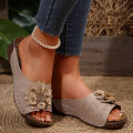Free Shipping Plus size 36-45 thick-soled hollow-out women's floral wedge beach sandals. 
