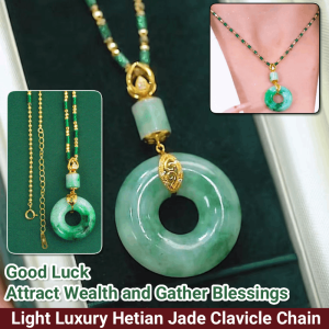 Hetian Jade Peace Button Necklace Light Luxury Hetian Jade Clavicle Chain Ping An Buckle Pendant Festive Meaningful Gift