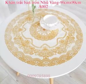 Khăn trải bàn tròn Nhũ Vàng 90cmx90cm mềm mịn bền đẹp sang trọng không sờn không thấm nước