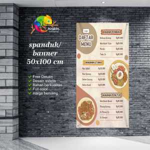 Cetak Spanduk Banner Cokelat Krem Minimalis Kreatif Ilustrasi Daftar Menu
