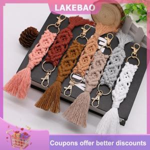 【LAKEBAO】 Boho Phong Cách Macrame Bện Keychain Với Tôm Hùm Claw Dây Vòng Đeo Tay Vòng Đeo Tay Dây Móc Khóa Dây Chìa Khóa Fob Dây Đeo Phụ Nữ Phụ Kiện